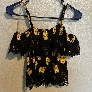 Off the shoulder floral, black tank top